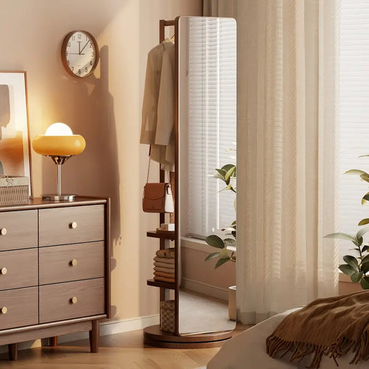 ✨P Specchio da Terra in Legno Massiccio – Girevole con Appendiabiti! 🪞