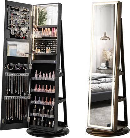 AArmadio portagioie con specchio a figura intera e luci LED regolabili