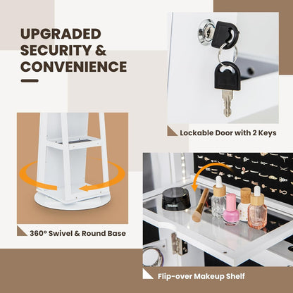 AArmadio portagioie con specchio a figura intera e luci LED regolabili