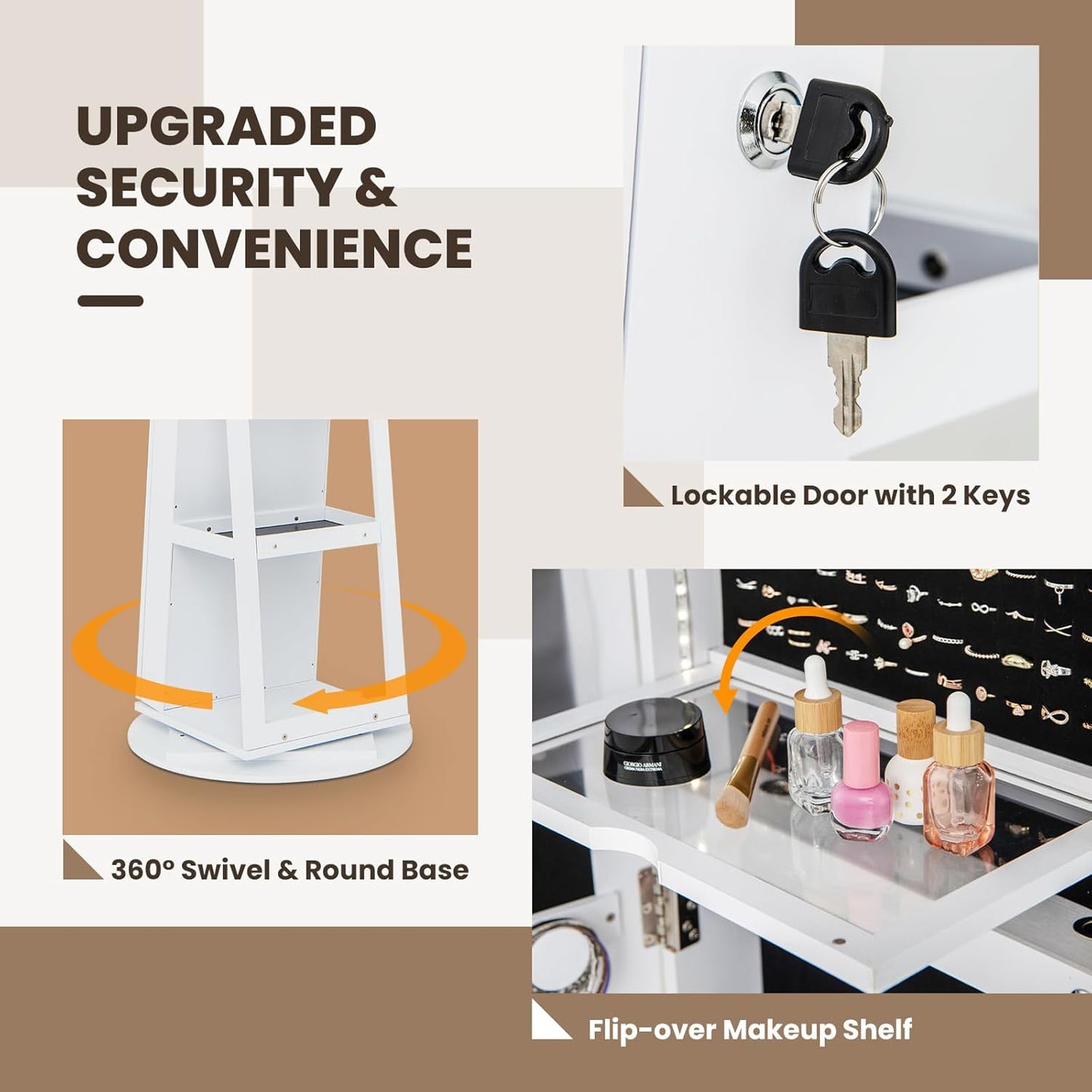 DArmadio portagioie con specchio a figura intera e luci LED regolabili