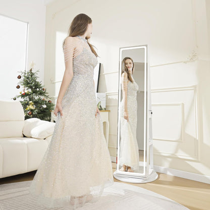 AArmadio portagioie con specchio a figura intera e luci LED regolabili