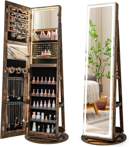 AArmadio portagioie con specchio a figura intera e luci LED regolabili