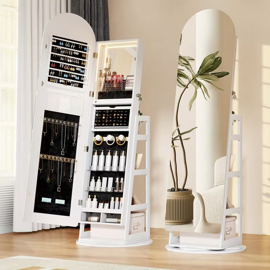 ✨ Specchio a Tutta Lunghezza con LED & Organizer Gioielli 💎💄 – Eleganza e Stile in Ogni Dettaglio🪞
