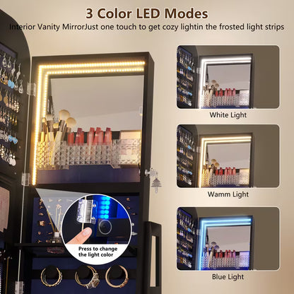 ✨ Specchio a Tutta Lunghezza con LED & Organizer Gioielli 💎💄 – Eleganza e Stile in Ogni Dettaglio🪞