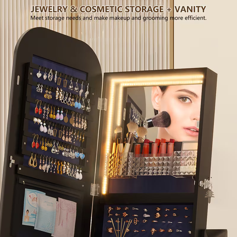 ✨ Specchio a Tutta Lunghezza con LED & Organizer Gioielli 💎💄 – Eleganza e Stile in Ogni Dettaglio🪞