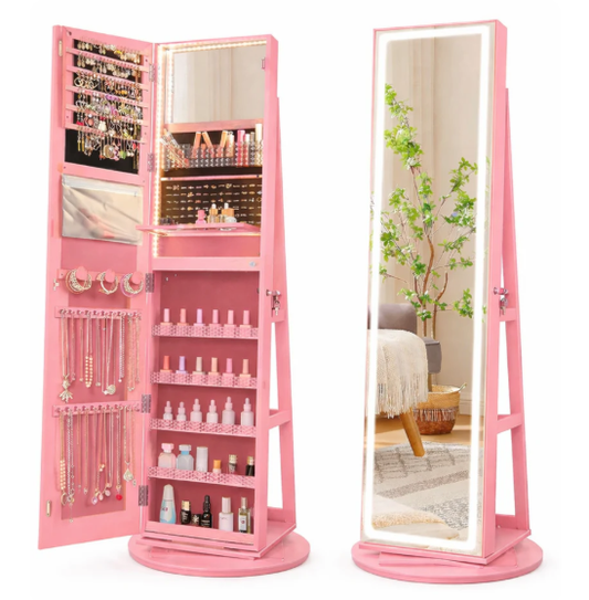 AArmadio portagioie con specchio a figura intera e luci LED regolabili