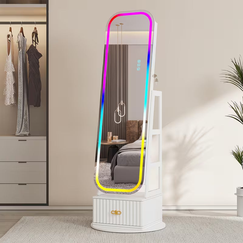 D Armadio Gioielli 360° Vintage con Specchio e Luci LED