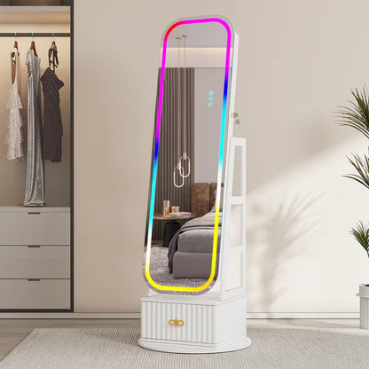 D Armadio Gioielli 360° Vintage con Specchio e Luci LED