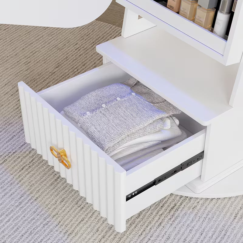 D Armadio Gioielli 360° Vintage con Specchio e Luci LED