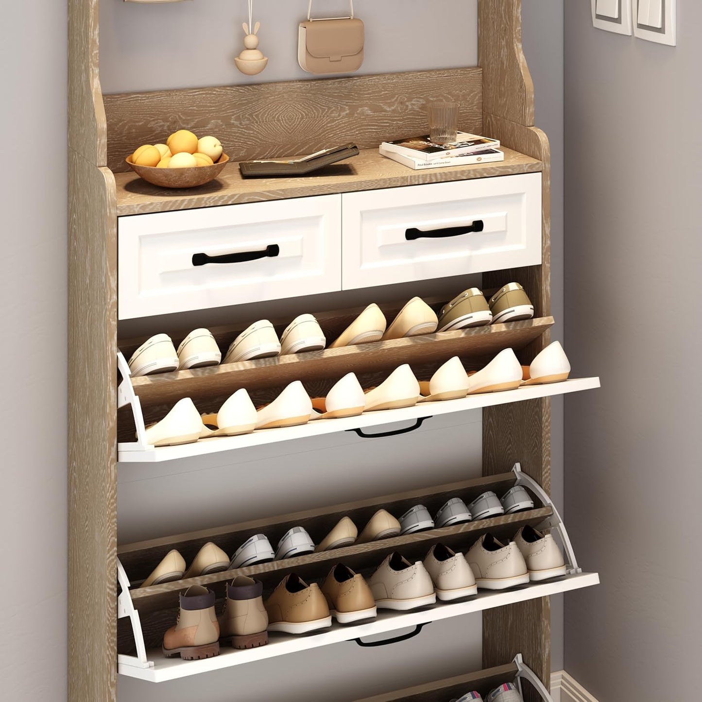 Moderno mobile porta scarpe con 3 cassetti ribaltabili