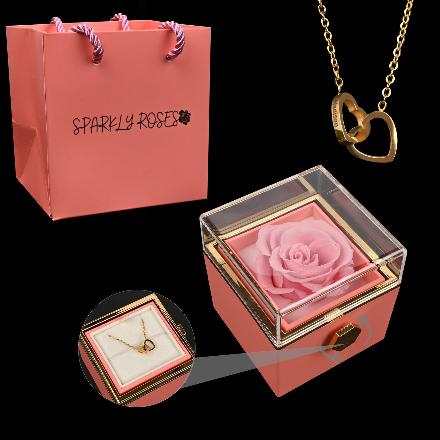 Eternal Rose Box - W/ Engraved Necklace & Real Rose | SPARKLYROSES.COM
