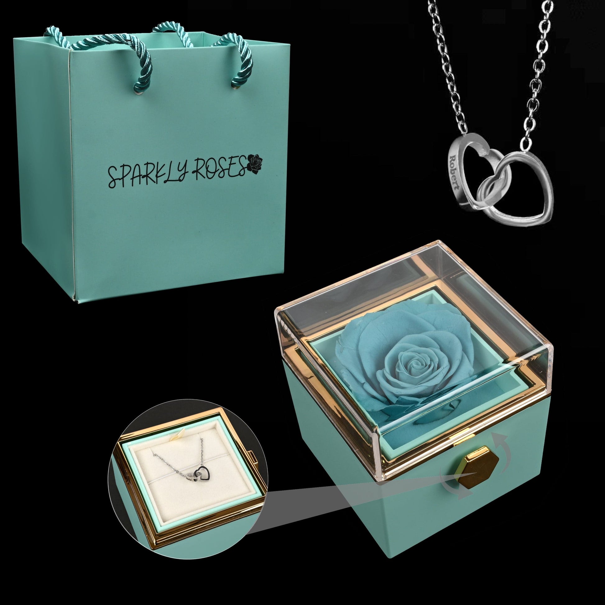Eternal Rose Box - W/ Engraved Necklace & Real Rose | SPARKLYROSES.COM