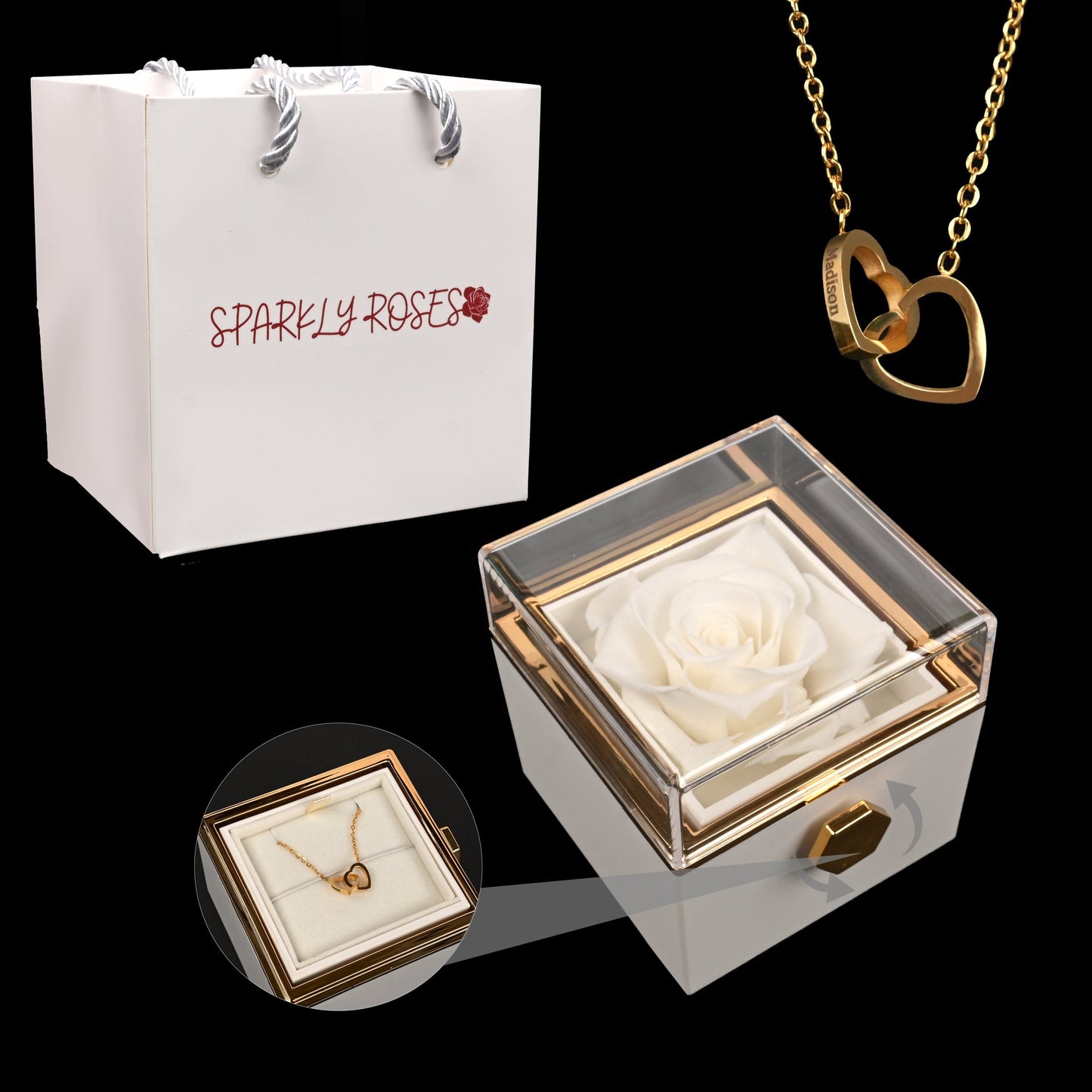 Eternal Rose Box - W/ Engraved Necklace & Real Rose | SPARKLYROSES.COM