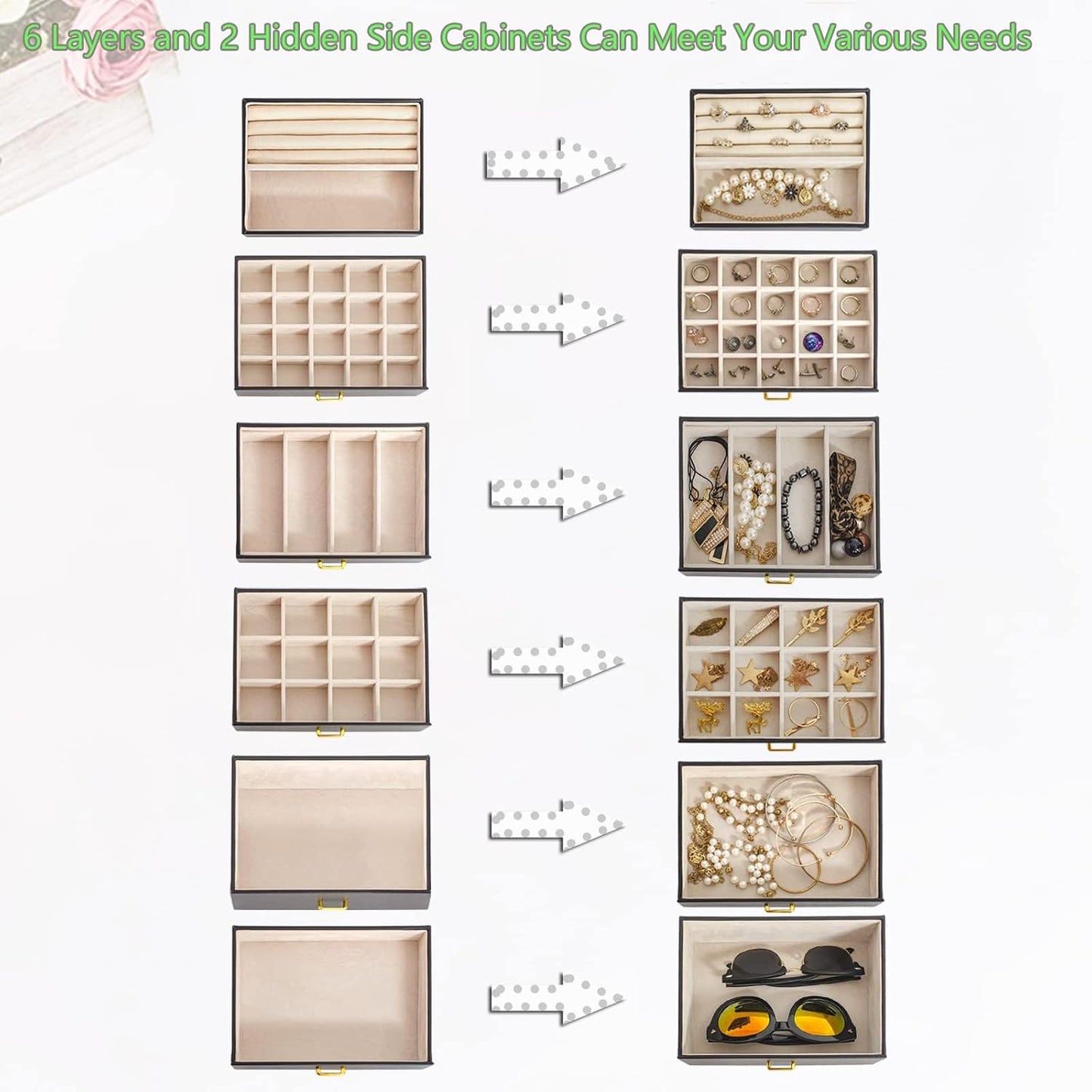 AKOZLIN Huge Jewelry Box Organizer Functional Lockable, Large Leather Jewelry Storage Case for Women Girls Ring Necklace Earring Bracelet Holder Organizer with Mirror